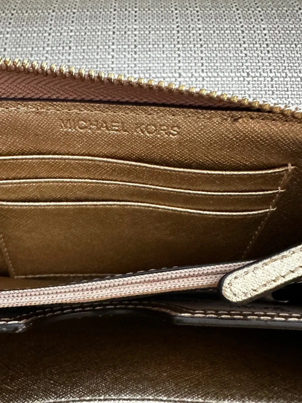 Michael Kors Brown Wallet Wristlet with Gold Center Panel